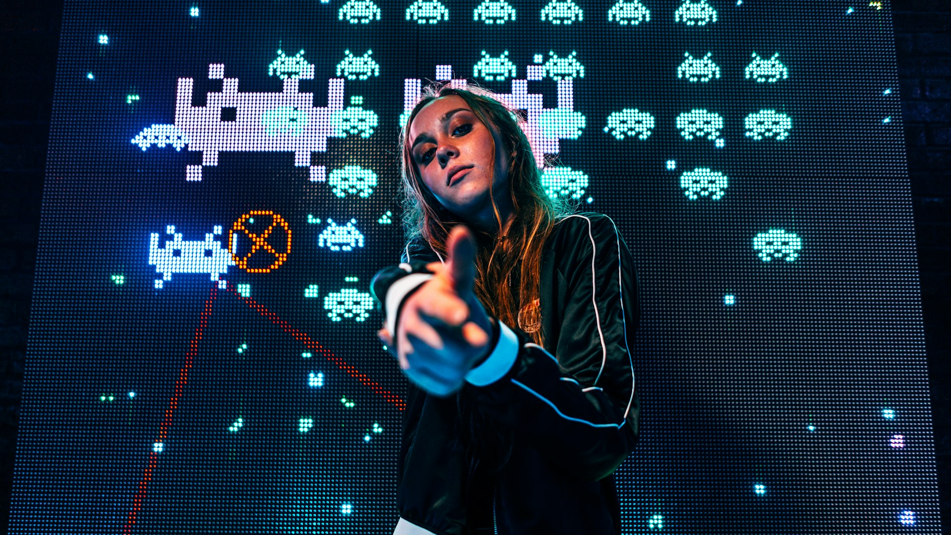 Neon-lit cyberpunk game environment rendered by QuantumReelFrontier